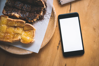 High angle view of breakfast in plate on table