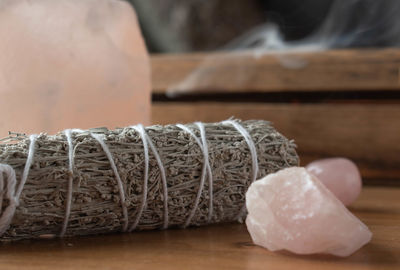 Close-up of ropes on table