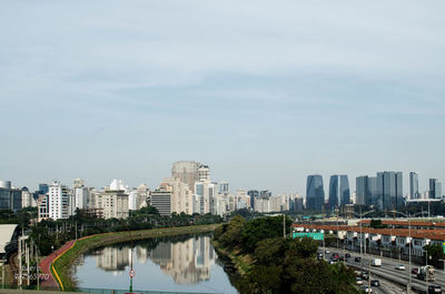 City skyline with river in background