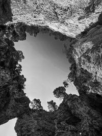 Low angle view of rock formation against sky