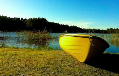 Yellow water in park against clear sky