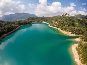 Scenic view of lake against sky