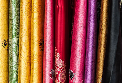 Full frame shot of multi colored textiles for sale in market