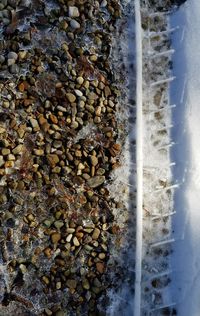 Close-up of stones on snow covered land