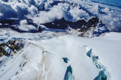 Scenic view of snow covered mountains