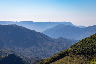 Scenic view of mountains against clear sky