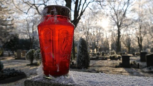 Close-up of candle in cemetery