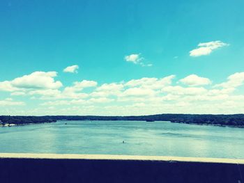 Scenic view of sea against blue sky