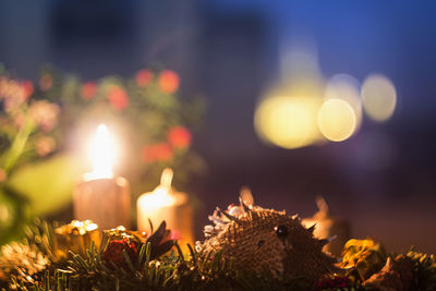 Close-up of illuminated christmas lights at night