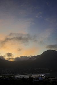 Scenic view of mountains at sunset