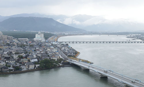 High angle view of bridge over river in city