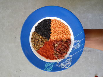 High angle view of food on table