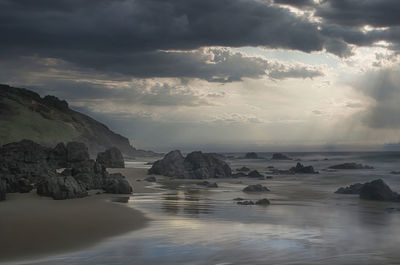 Panoramic view of sea against sky during sunset