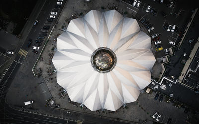 Aerial view of building by trees