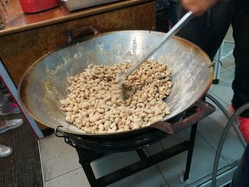 High angle view of preparing food in container