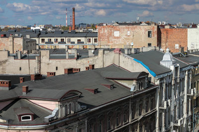 High angle view of buildings in city