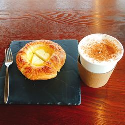 High angle view of breakfast on table