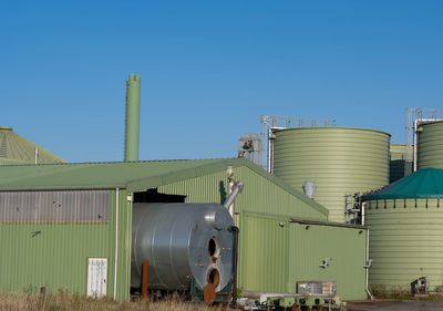 Factory against clear blue sky