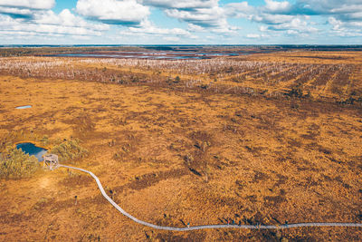 Scenic view of land and sea against sky