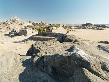 Scenic view of desert against clear sky