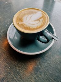 High angle view of coffee on table