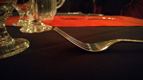 High angle view of glasses on table