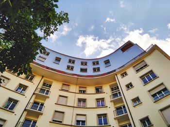 Low angle view of modern building against sky