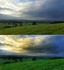 Scenic view of field against sky during sunset