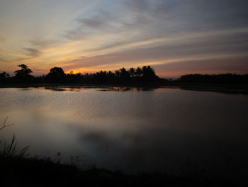 Scenic view of lake against sky during sunset