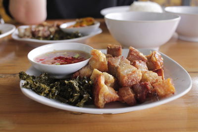 Close-up of food in plate on table