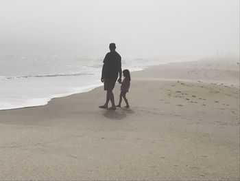 Rear view of people walking on beach