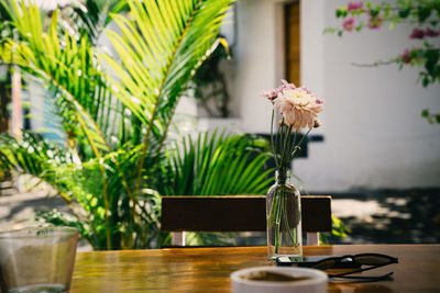 Close-up of flower vase on table