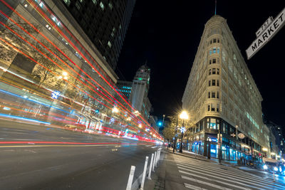 Light trails on road at night