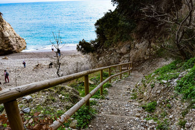 Footpath by sea against sky