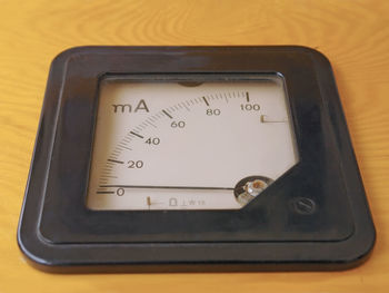 High angle view of telephone booth on table