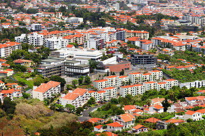 High angle view of residential buildings