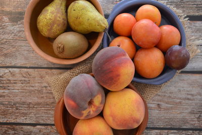 High angle view of apples in bowl on table