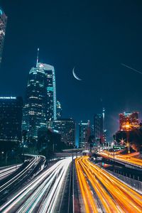 Light trails on road at night