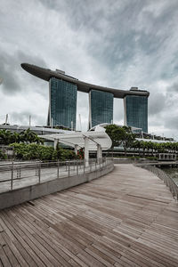 Modern building against cloudy sky