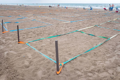 High angle view of umbrella on beach