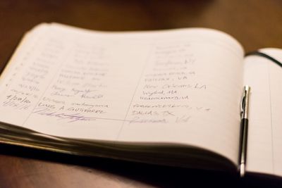 Close-up of open book on table