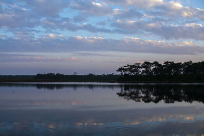 Scenic view of lake against sky during sunset