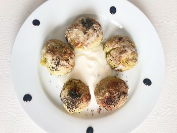 High angle view of breakfast in plate