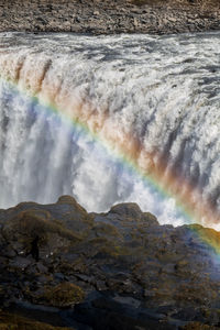 Scenic view of rainbow over rocks