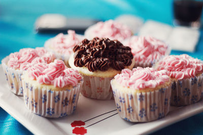 Close-up of cupcakes on table