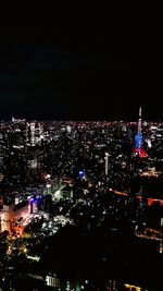 Aerial view of city at night