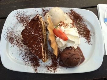 Close-up of ice cream in plate on table