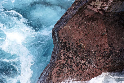 High angle view of rock amidst sea