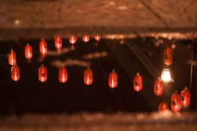 Close-up of illuminated lanterns