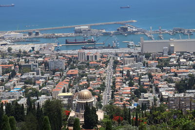 High angle view of cityscape against sky